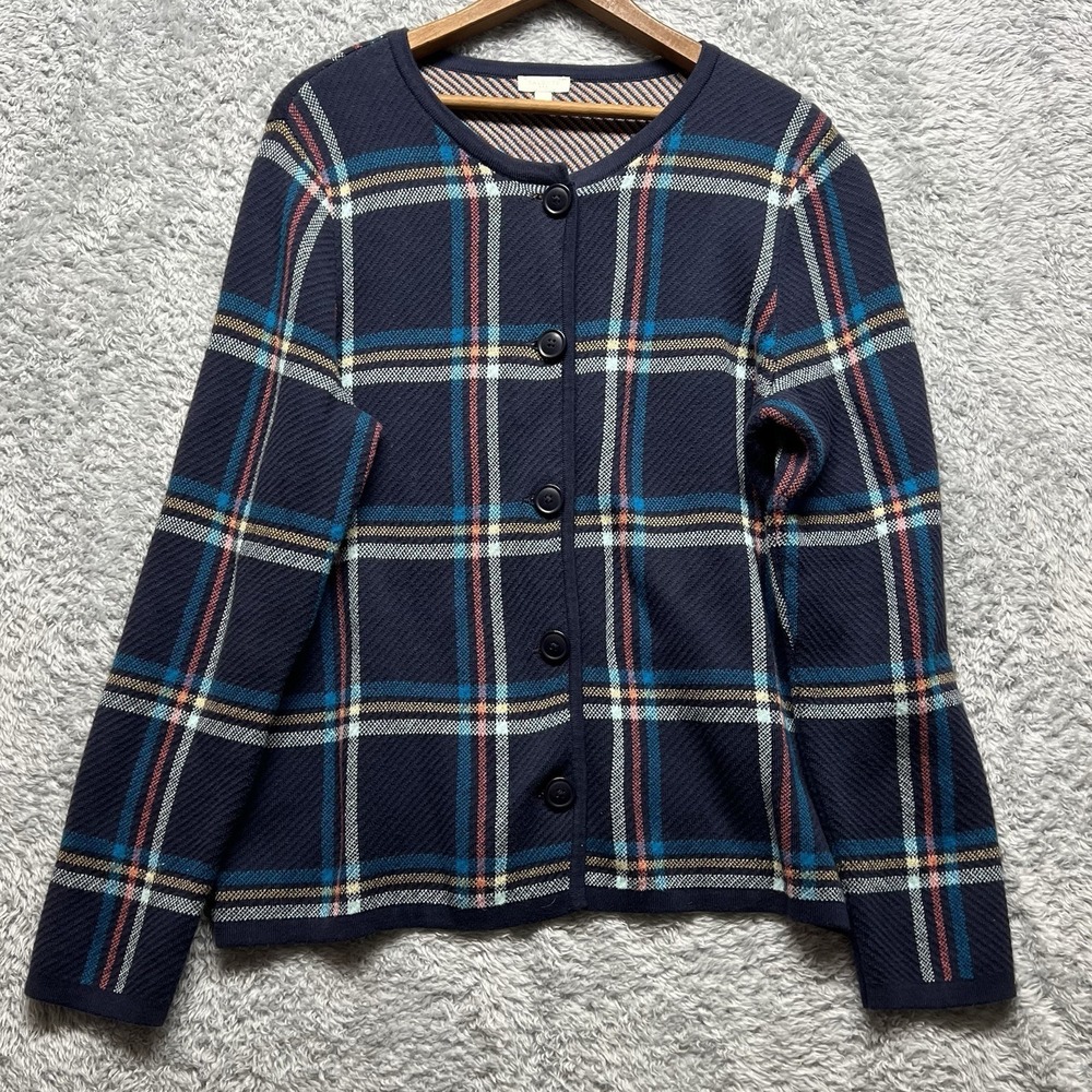 Talbots Cardigan Sweater Jacket Womens Large Blue Plaid Button Up Windowpane